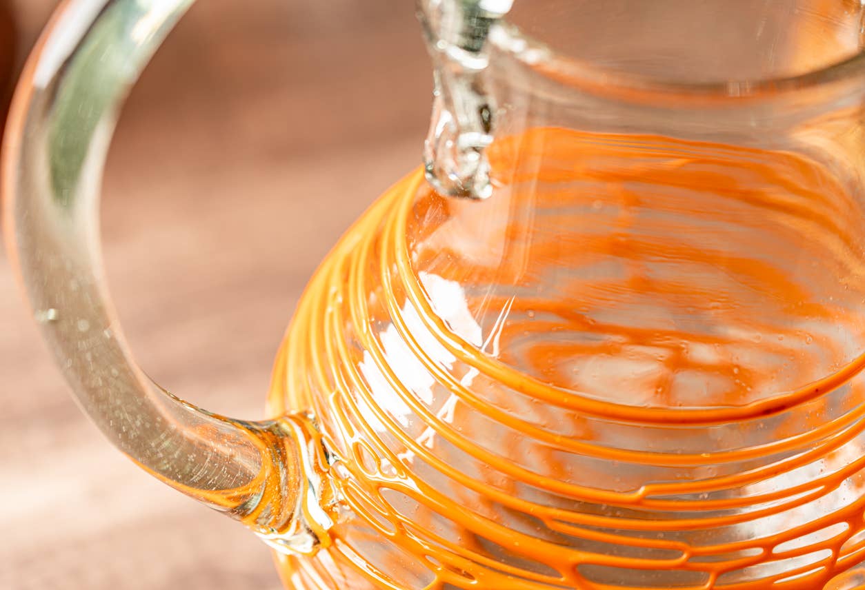Handblown Glass Pitcher-Orange Swirl