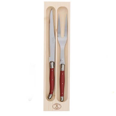 Jean Dubost Carving Set with Red Handles in a Box