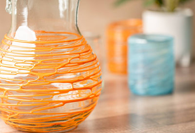 Handblown Glass Pitcher-Orange Swirl